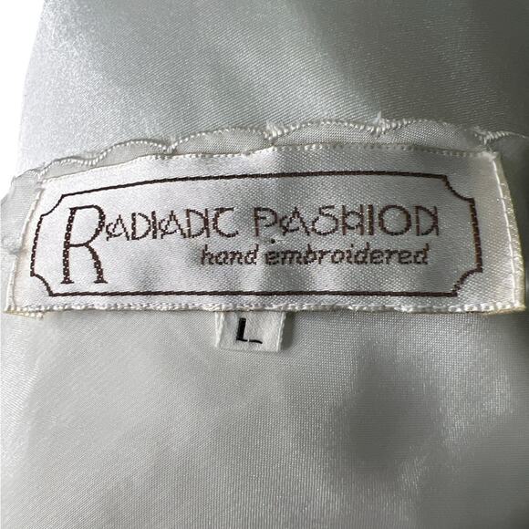 Vintage 90s Satin Bridal Slip Dress – Hand Embroidered, French Seams, Size L - Picture 8 of 11